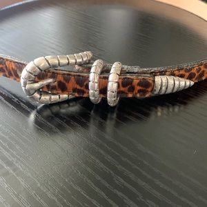 Vintage Streets Ahead cheetah print calf-hair leather belt with silver buckles